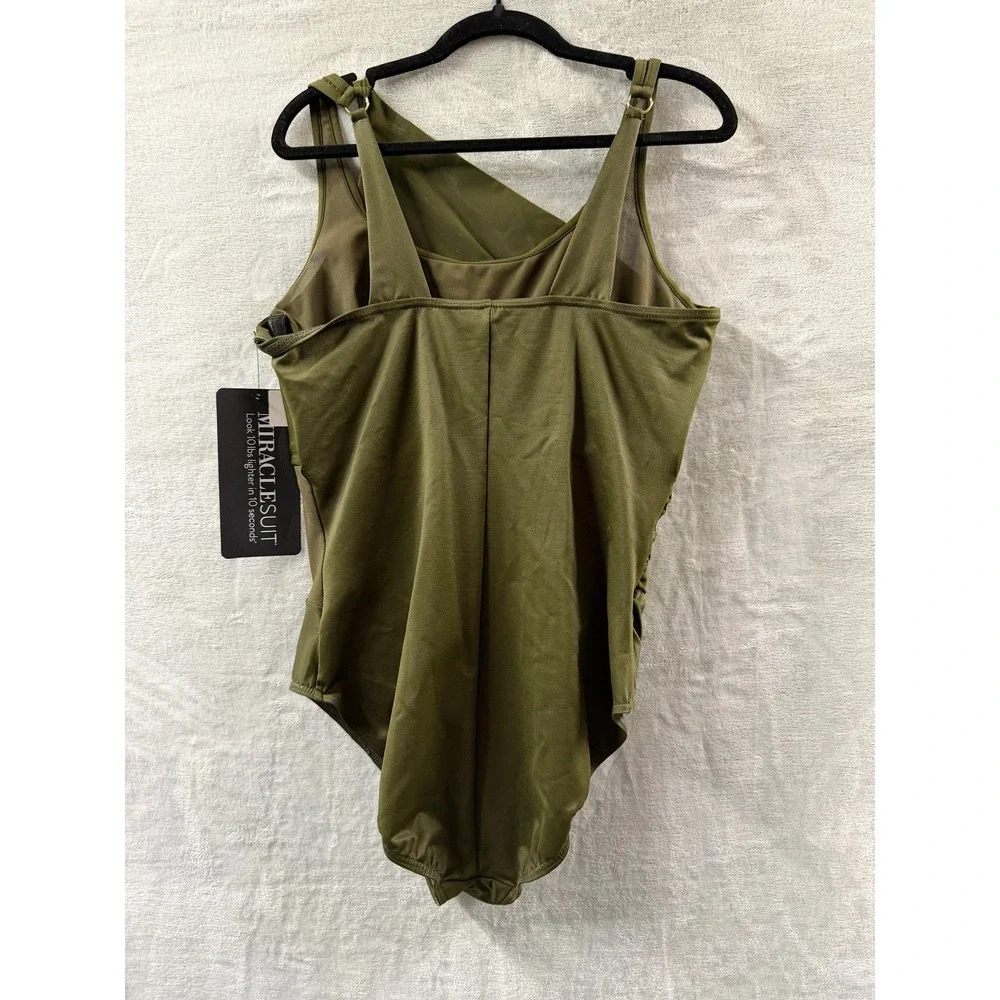 Miraclesuit Womens AZURA One Shoulder Mesh One Piece Swimsuit Nori Sz 16 $172